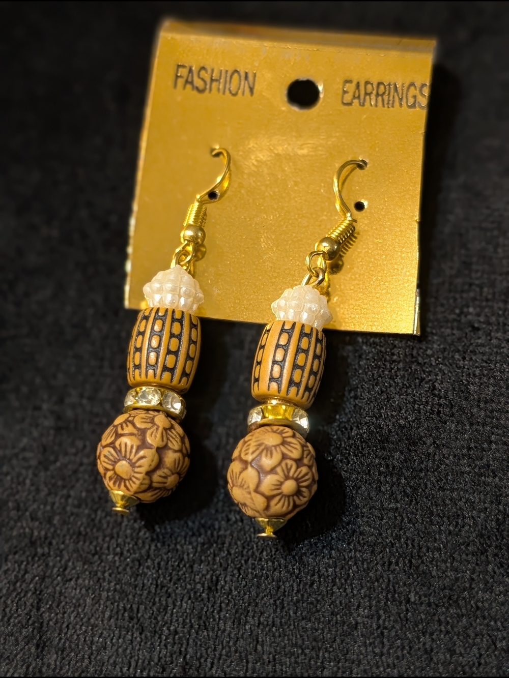 Brown Floral Bead Drop Earrings
